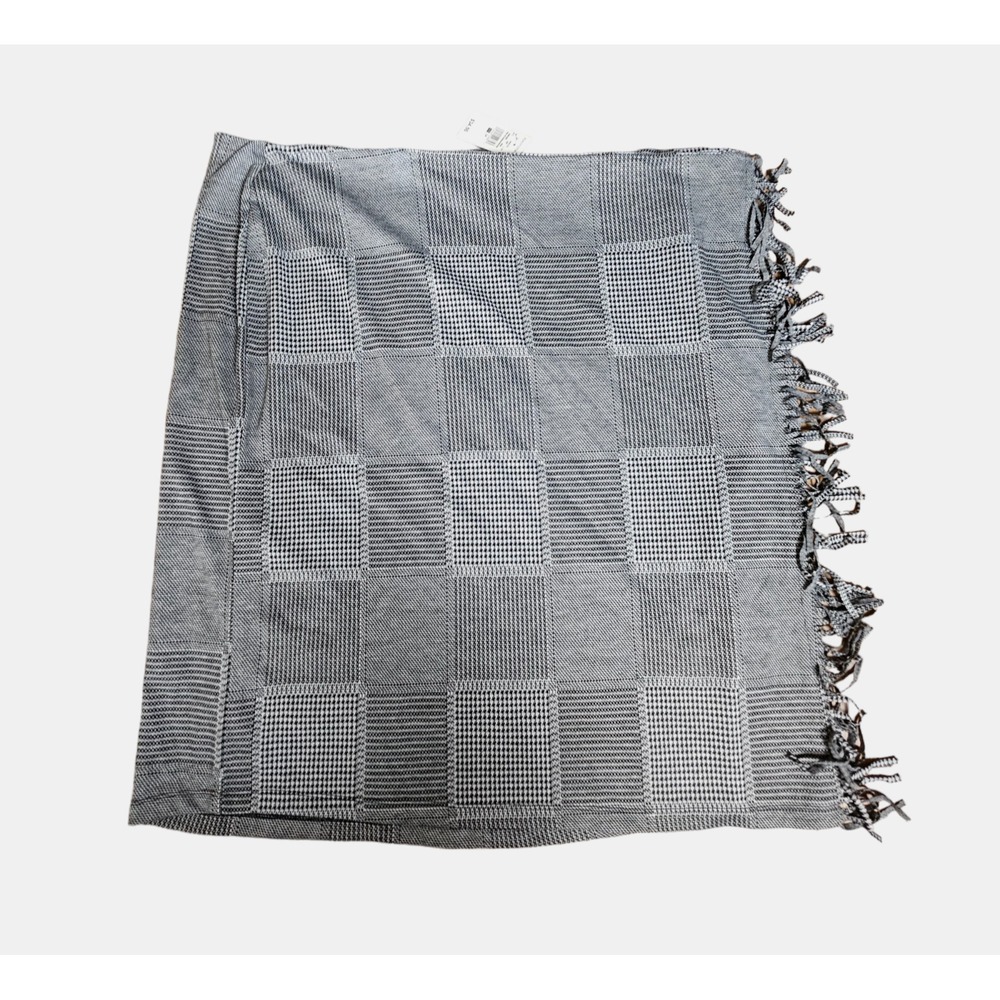 Ashley Stewart Fringed Jacquard Plaid Skirt Womens 24 Gray Black Rayon Poly NWT‎